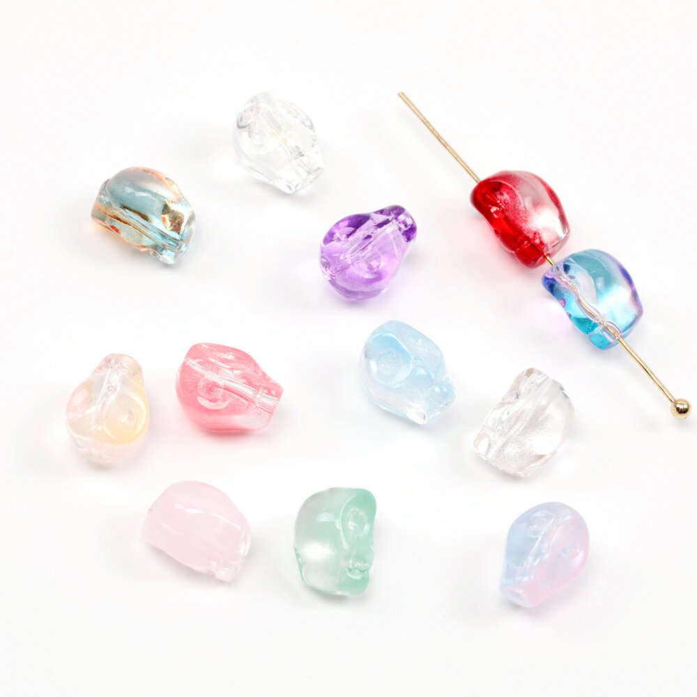 チェコビーズ チェコガラスビーズ スカルビーズ ガイコツビーズ ドクロビーズ 骸骨ビーズ 通し穴あり 約8×10mm（20ヶ）