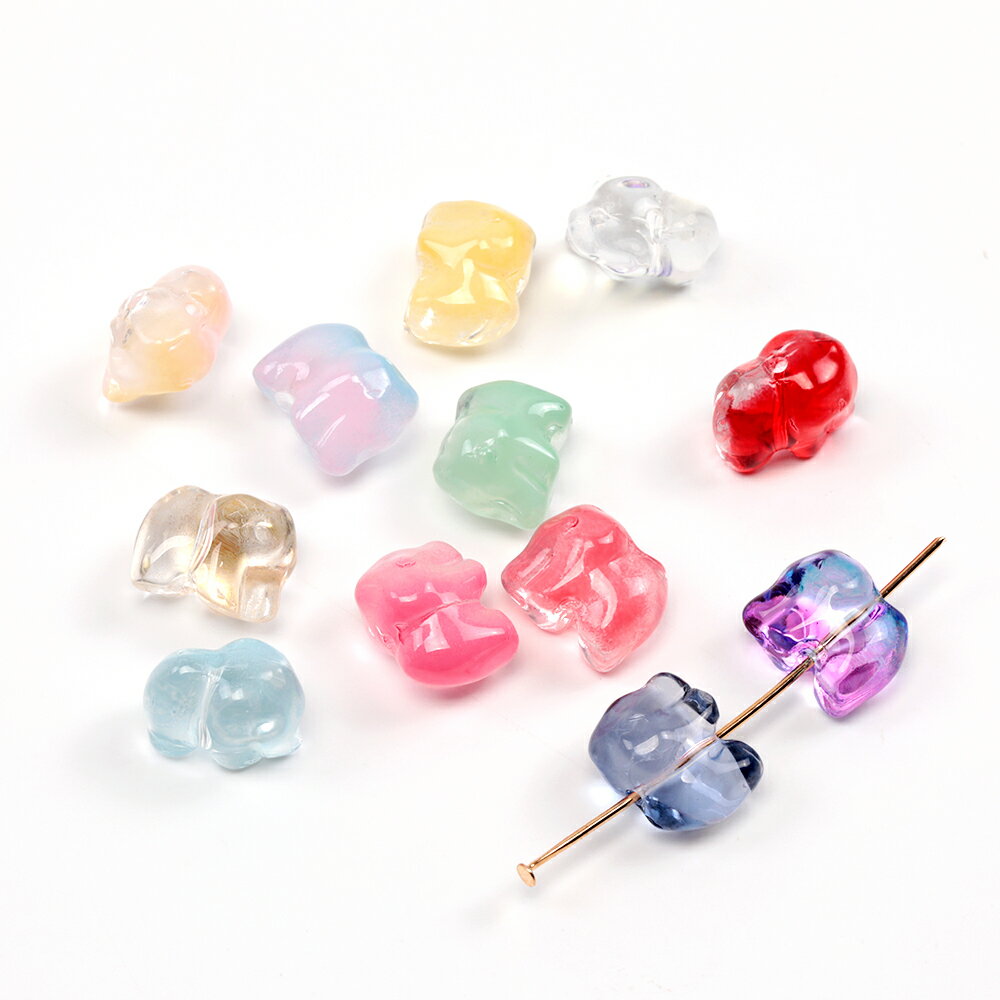 ガラスビーズ 象モチーフ チェコ調がらすビーズ グラデーションカラー 立体エレファント型 縦穴 約11×14mm (20ヶ)