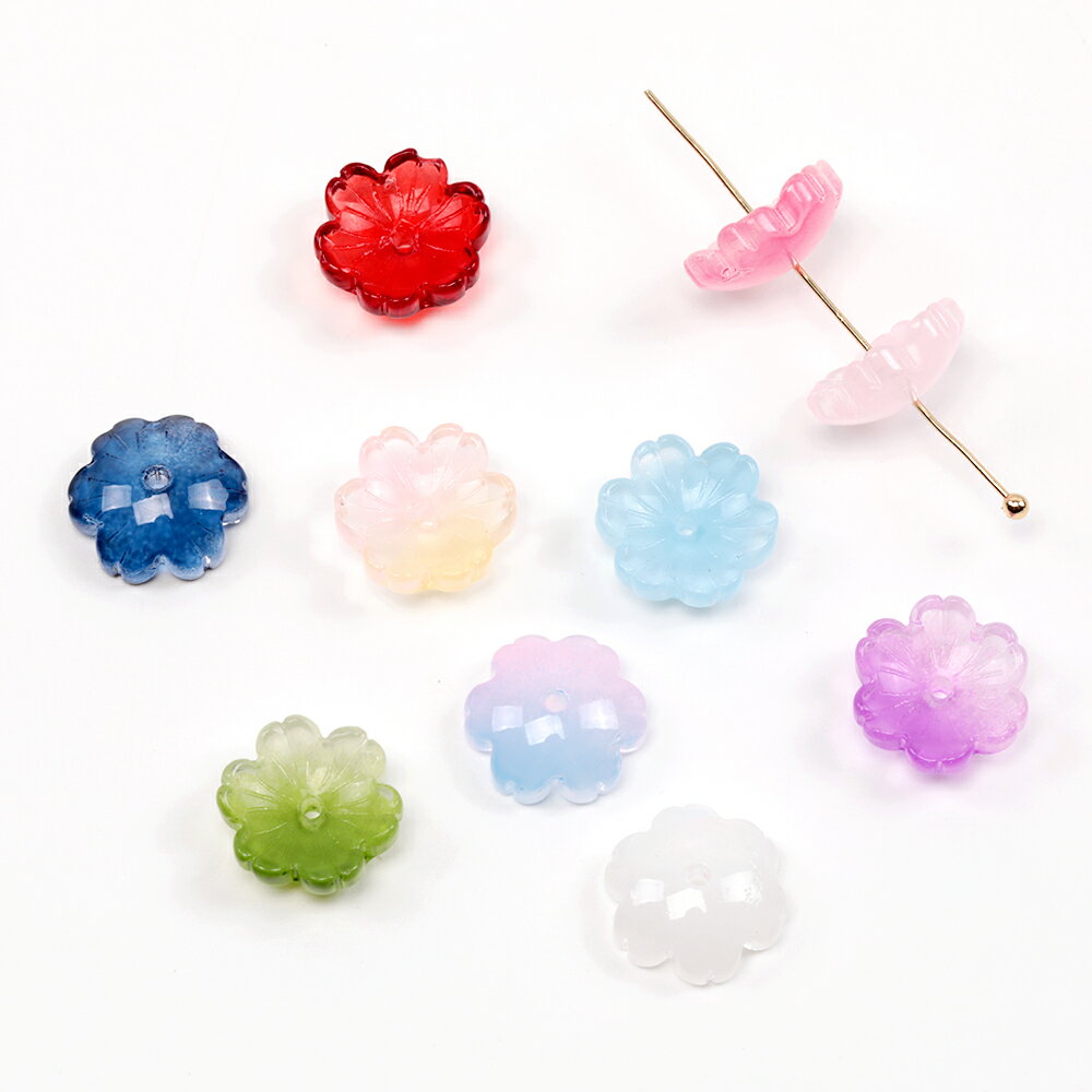 フラワーガラスビーズ 桜 チェコ調ガラスビーズ 花 フラワービーズ ガラスフラワーパーツ 穴あり 約14mm (20ヶ)
