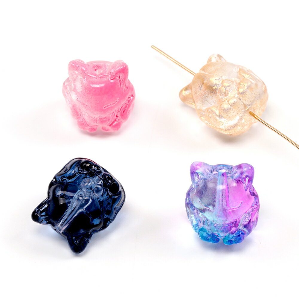 チェコ調ガラスビーズ キツネモチーフ チェコ風ガラスビーズ アニマルビーズ 動物狐ビーズ 穴あり 約13×15mm (20ヶ)