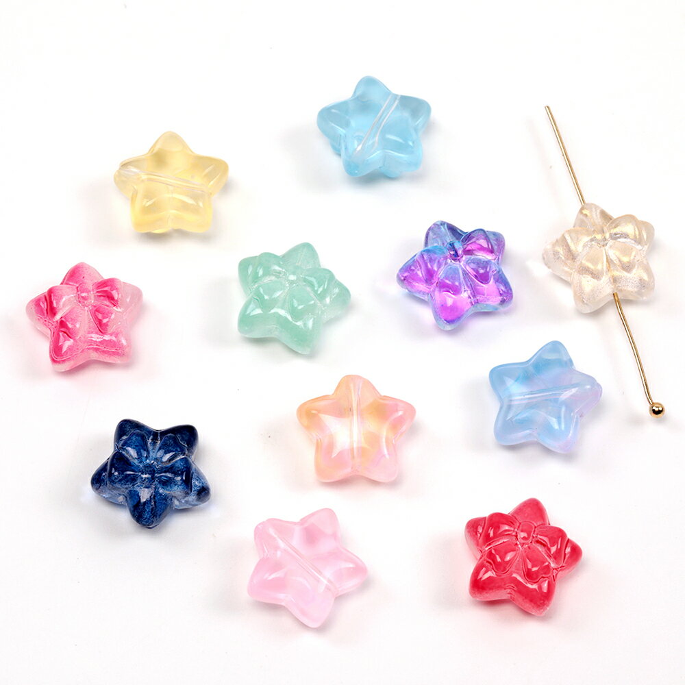 チェコ調ガラスビーズ スターモチーフ チェコ風ガラスビーズ 星型ガラスビーズ 縦穴 約14mm (20ヶ)