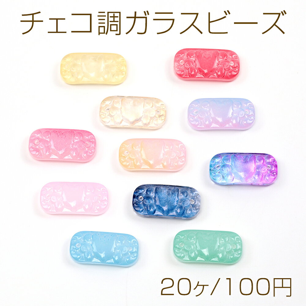Rakuten - チェコ調ガラスビーズ 小判型 チェコ風ガラスビーズ キツネ模様ガラスビーズ 縦2穴 約12×25mm (20ヶ)