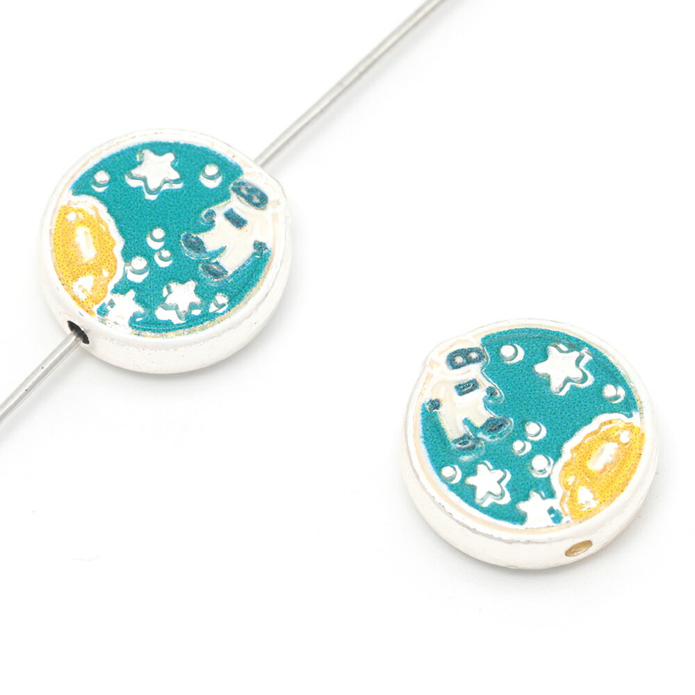 メタルビーズ 合金製 ラウンド型 宇宙 コスモ 宇宙飛行士 星 エポビーズ 約14mm（2ヶ）