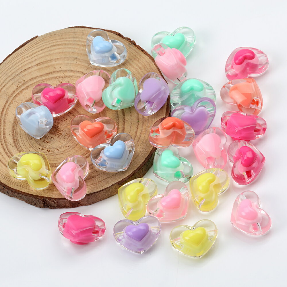 アクリルビーズ ハート型 ミックスカラー 13×17mm（20ヶ）