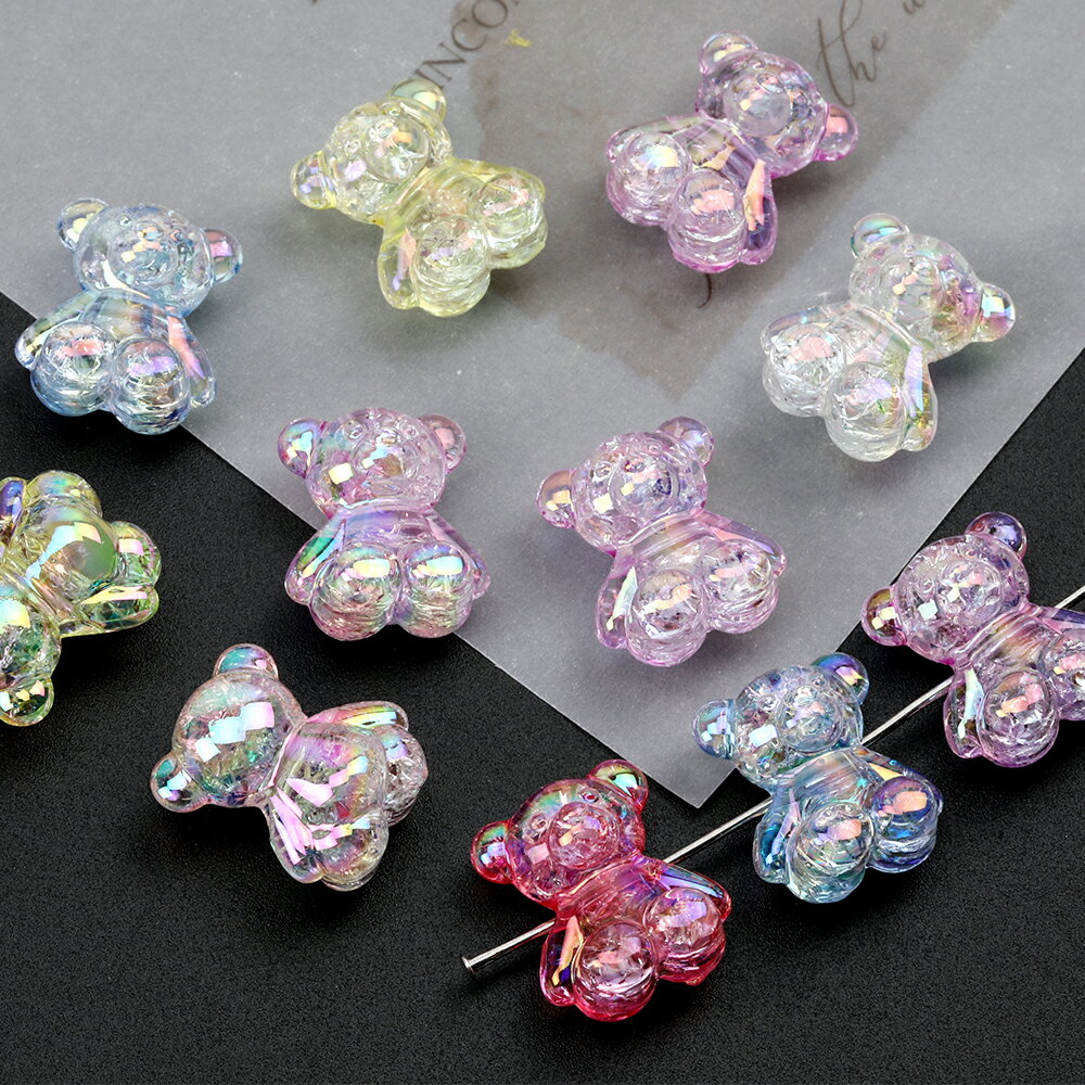アクリルビーズ くま クマ ベア メッキ加工 ミックスカラー 15×18mm（10ヶ）