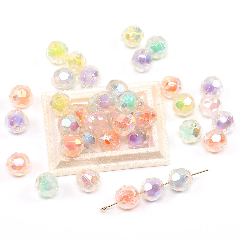 アクリルビーズ クリアビーズ オーロラビーズ ラウンドカット 9.5mm キャンディーカラー ミックスカラー（20g）