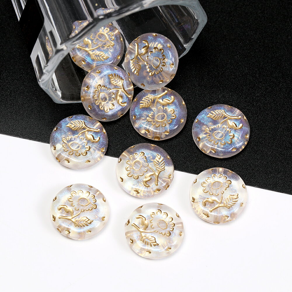 アクリルビーズ アンティーク調アクリルビーズ コイン型 フラワー柄 18mm（8ヶ）