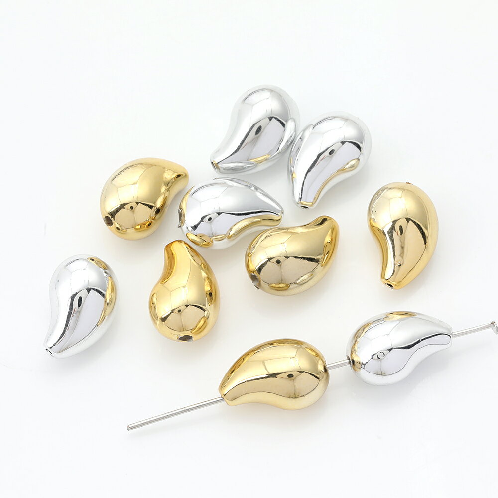 CCBビーズ 樹脂製 メタル調ccbビーズ スペーサービーズ 縦穴 ドロップ型 しずく型 雫型 10×16mm（4ヶ）