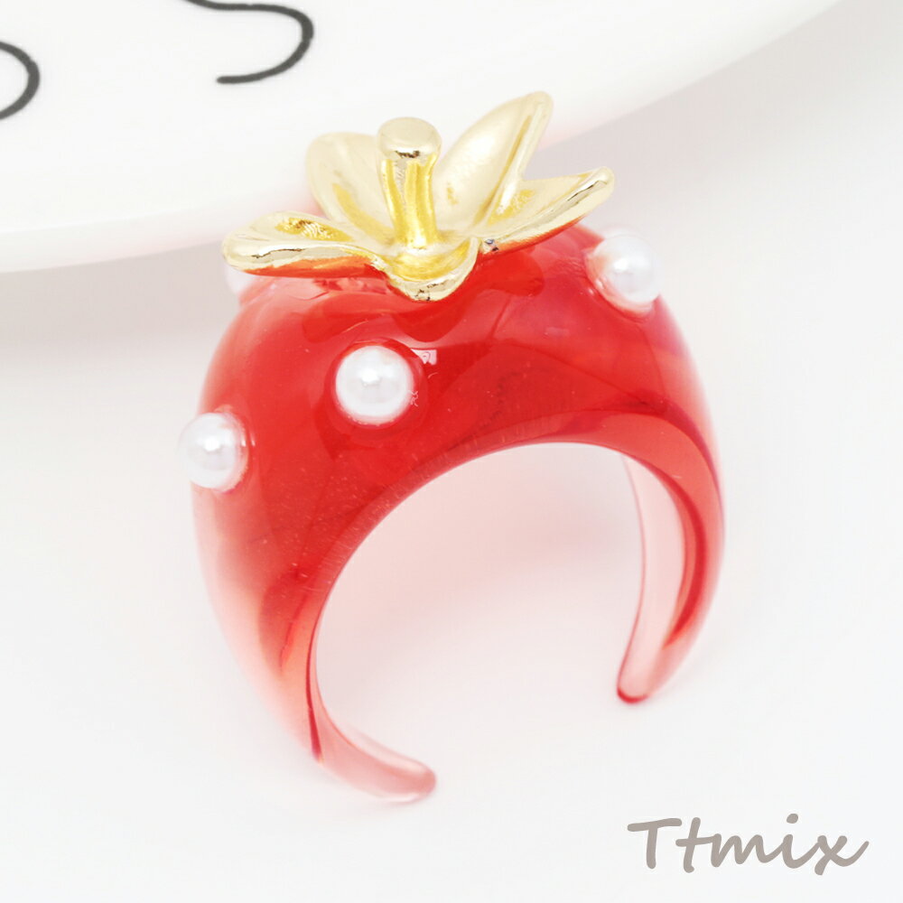 いちごのリング いちごの指輪 苺 イチゴ ストロベリー オープンリング 16号内径約18mm(幅約17mm)（1個）
