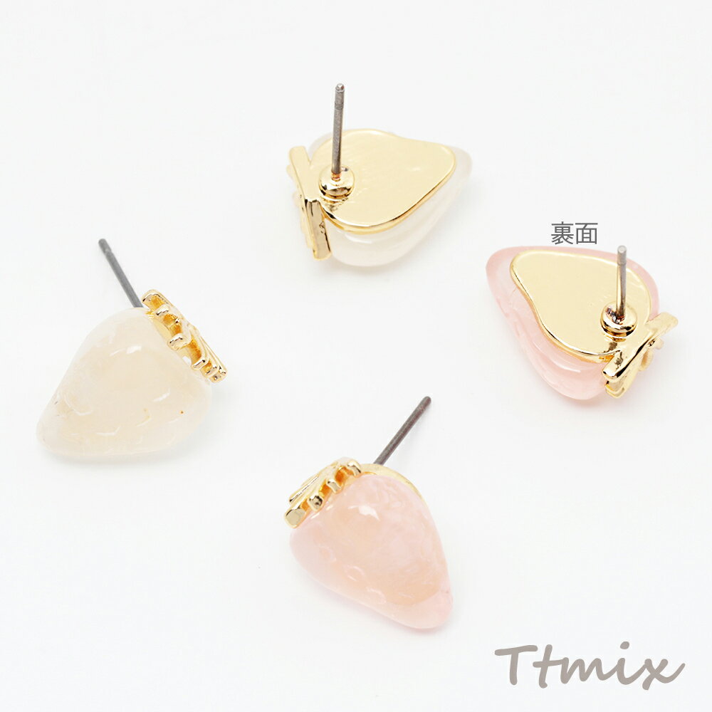 可愛いいちごのピアス 夏っぽいシャーベットカラー 苺 イチゴ ストロベリー 耳飾り 約11×14mm（4個）