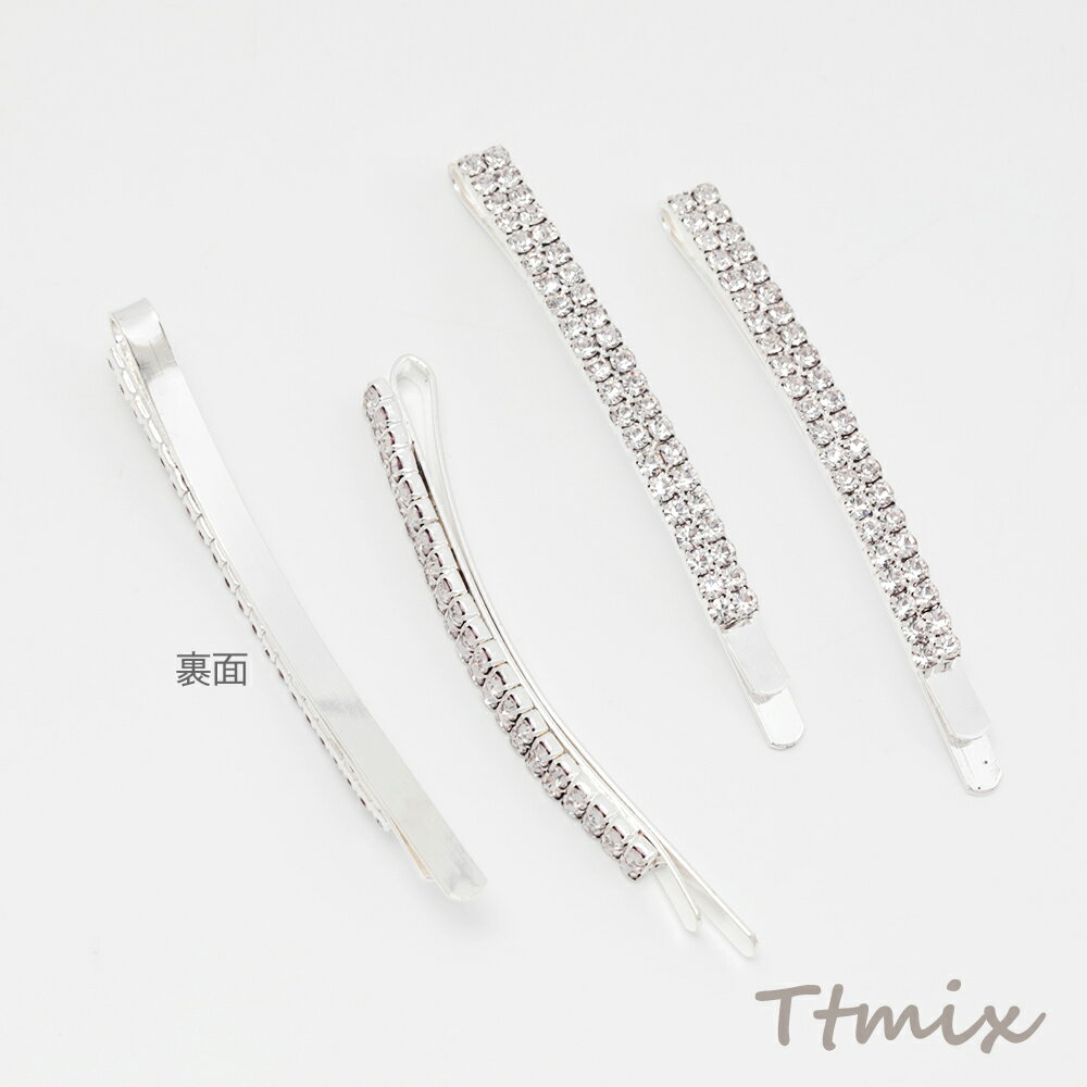 ヘアクリップ シルバー ラインストーン ストレートヘアクリップ へアピン 髪留め 髪飾り 約5×65mm（2ヶ）