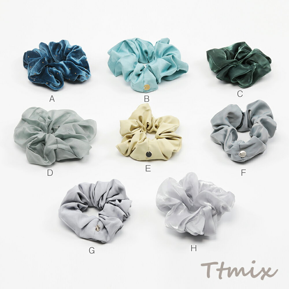 シュシュ ブルー系 使いやすいデザイン 通勤 通学 おでかけ ヘアアレンジ ヘアゴム 髪飾り 髪アップ（1個）