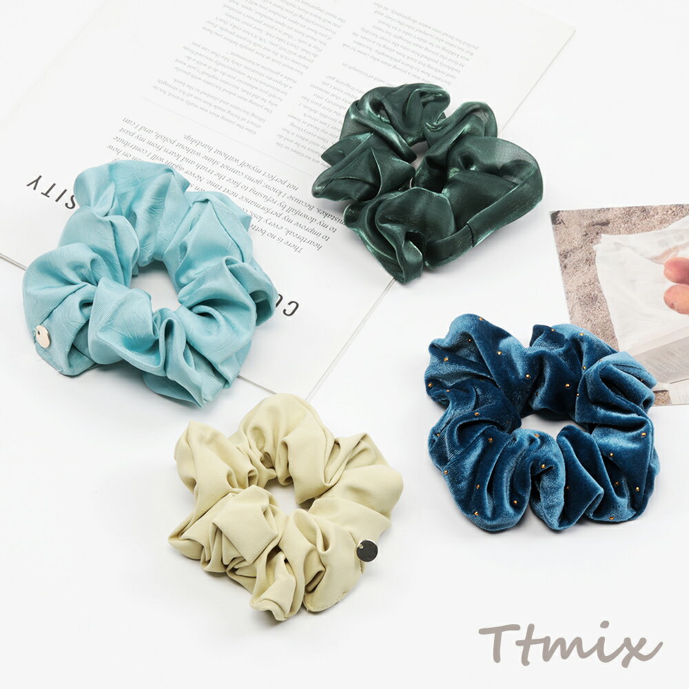 シュシュ ブルー系 使いやすいデザイン 通勤 通学 おでかけ ヘアアレンジ ヘアゴム 髪飾り 髪アップ（1個）