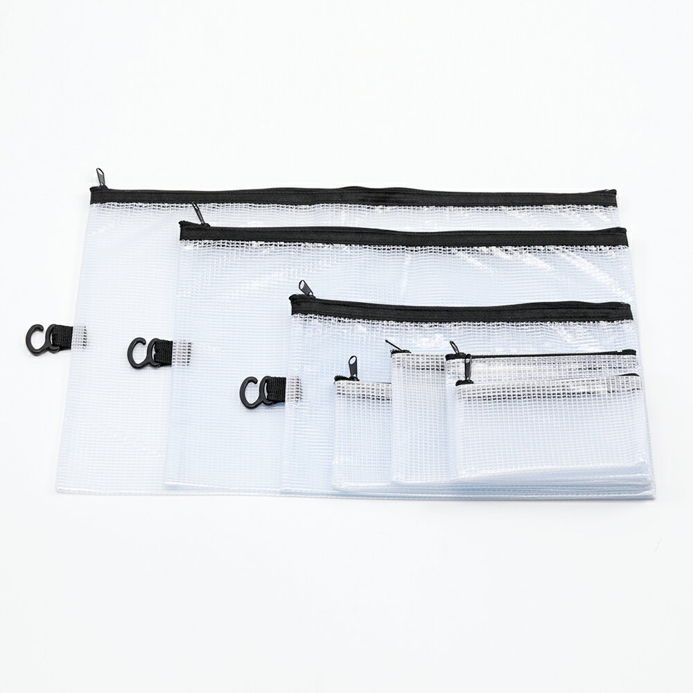 PVCポーチ A4 防水 半透明 メッシュ フック付き 収納袋 書類 雑貨 ファイル 約23×32.5cm（1ヶ）