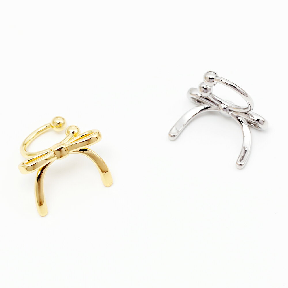 デザインイヤーカフ 可愛いリボン型イヤーカフス 穴の要らないピアス かわいい おしゃれ 約10×14mm（1個）