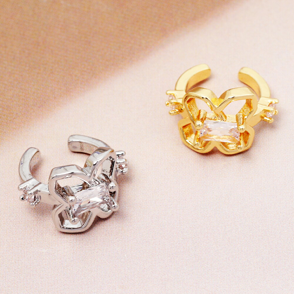 デザインイヤーカフ 花モチーフ 穴の要らないピアス イヤリング 両耳 片耳用 耳飾り 簡単装着 約10×14mm（1個）