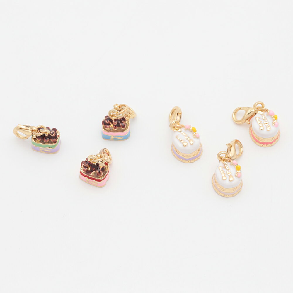 カニカン付きチャーム 可愛い ケーキモチーフ スイーツチャーム エポチャーム付き カニカンキーホルダー 全6種（1ヶ）