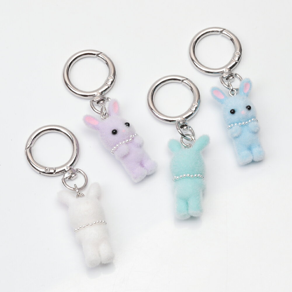 キーホルダー ウサギ うさぎ 兎 キュート ネックレス付きフロッキーチャーム カラ...