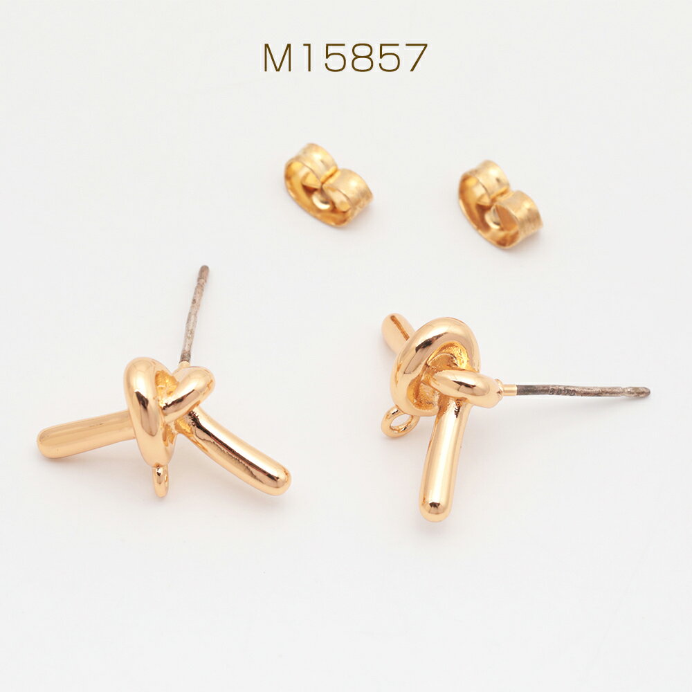 デザインピアス 結び目 1カン付き 銅製 スタッドピアス メタルピアス 約10×17mm（2ヶ）