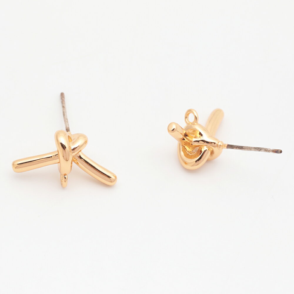 デザインピアス 結び目 1カン付き 銅製 スタッドピアス メタルピアス 約10×17mm（2ヶ）