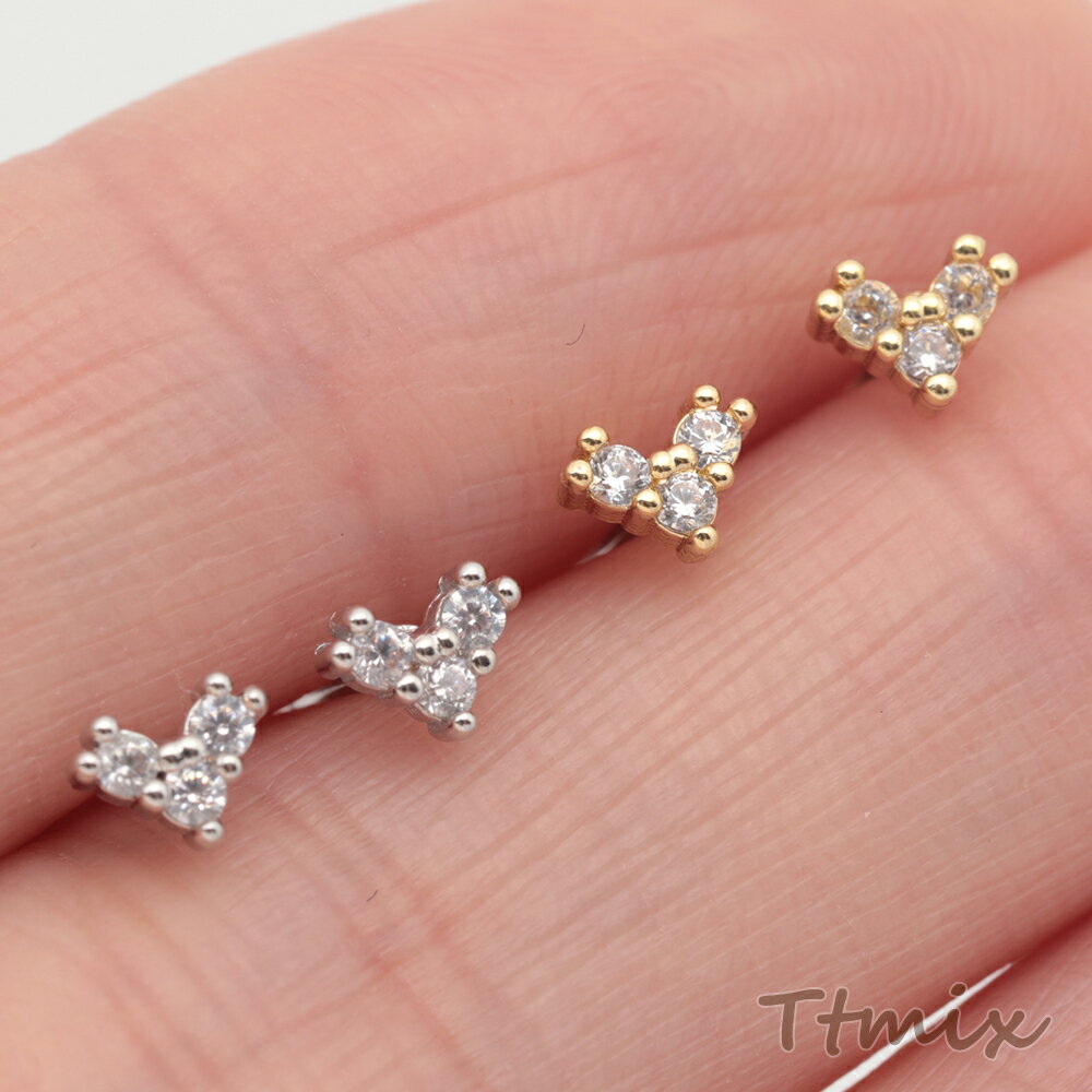 デザインピアス ハート型 ジルコニア ストーン付き キャッチ鉄製 ジルコニアピアス 約4×5mm（4ヶ）