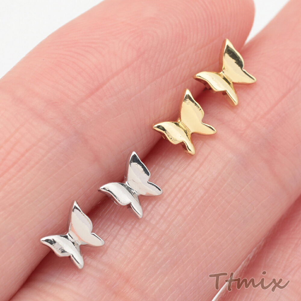 デザインピアス ちょうちょ 蝶々 キャッチ鉄製 メタルピアス 約5×5mm（4ヶ）