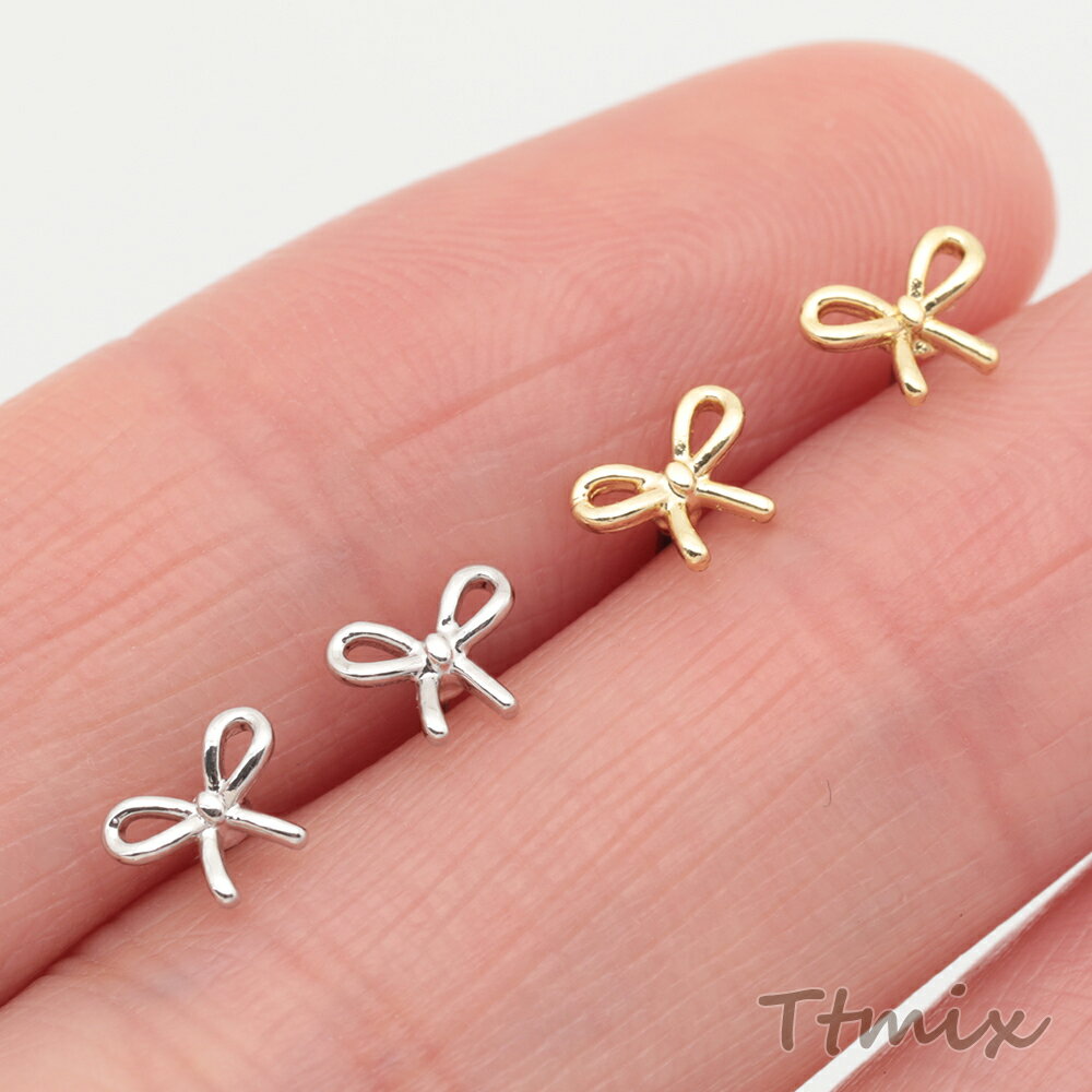 デザインピアス りぼん リボン 蝶々結び キャッチ鉄製 メタルピアス 約4.5×6mm（4ヶ）