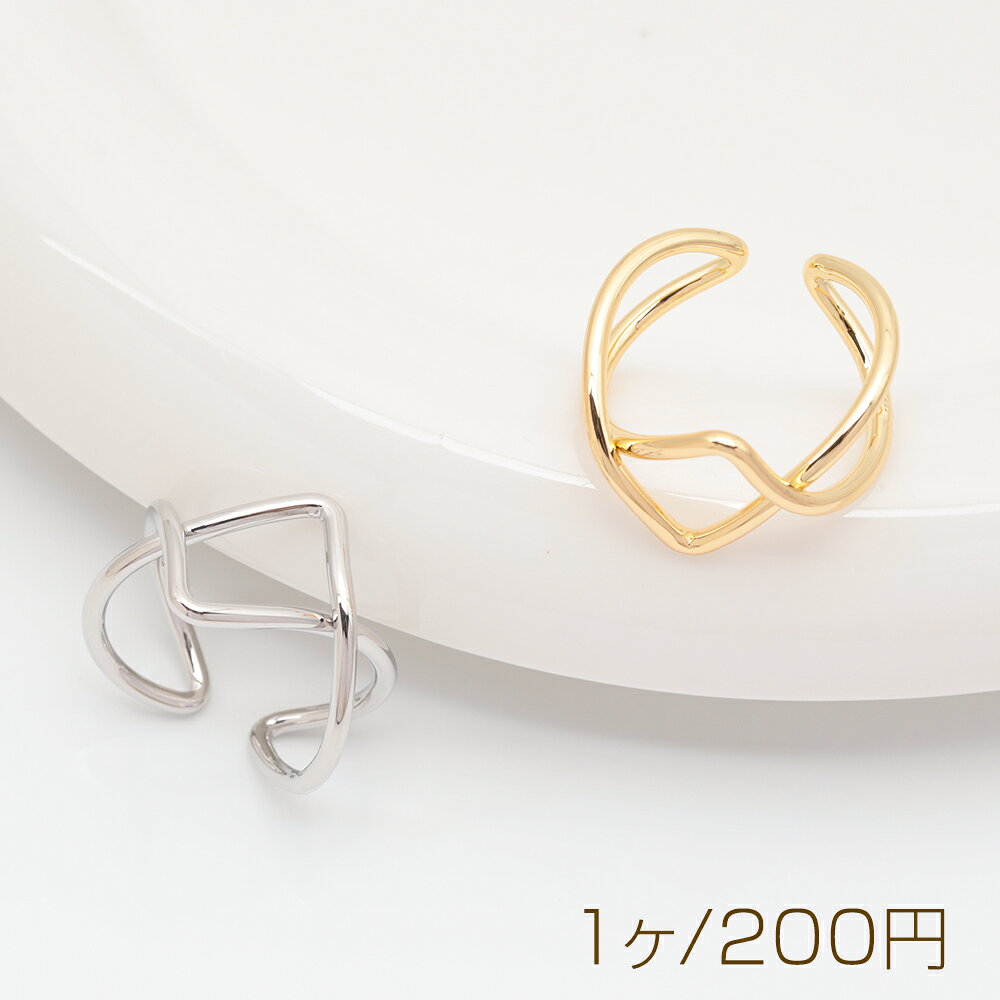 樂天商城 - デザインリング クロス ウェーブ 指輪 メタル オープンリング 13号内径約17mm(幅約13mm)（1ヶ）