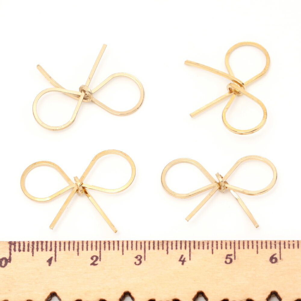 メタルリボンパーツ ワイヤーリボンパーツ 立体リボンパーツ りぼんデコパーツ カン無し 約18×26m（10ケ）