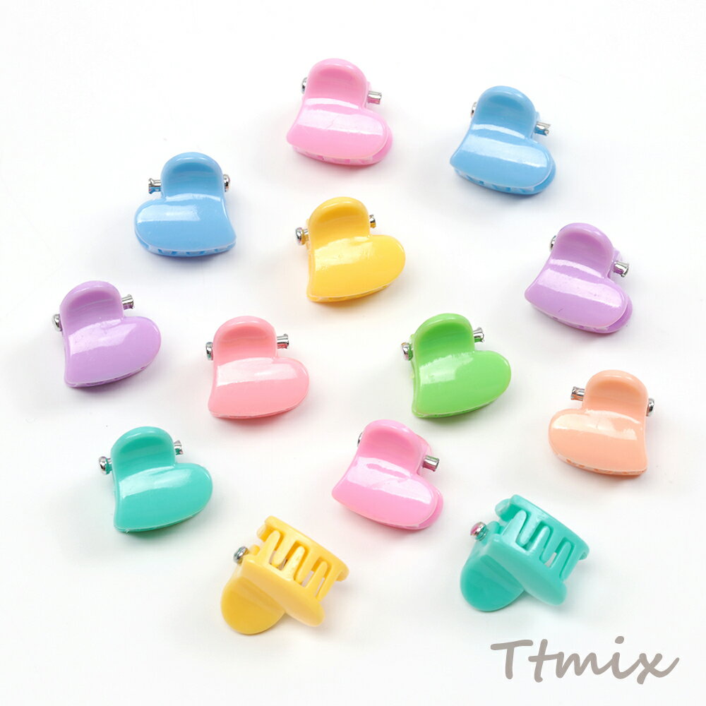 ミニクリップ ハート ヘアクリップ ヘアアクセサリー パステルカラー 春夏カラー ※カラーランダム 約12×13mm（20ヶ）