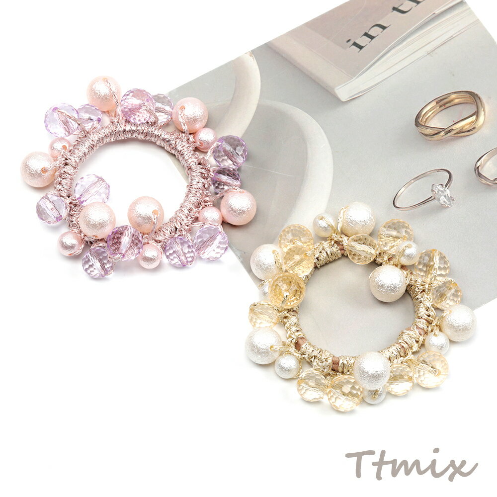 ヘアゴム コットンパール風ビーズ アクリルビーズ 多面カット 手作り おしゃれ 可愛い 髪留め（1ヶ）
