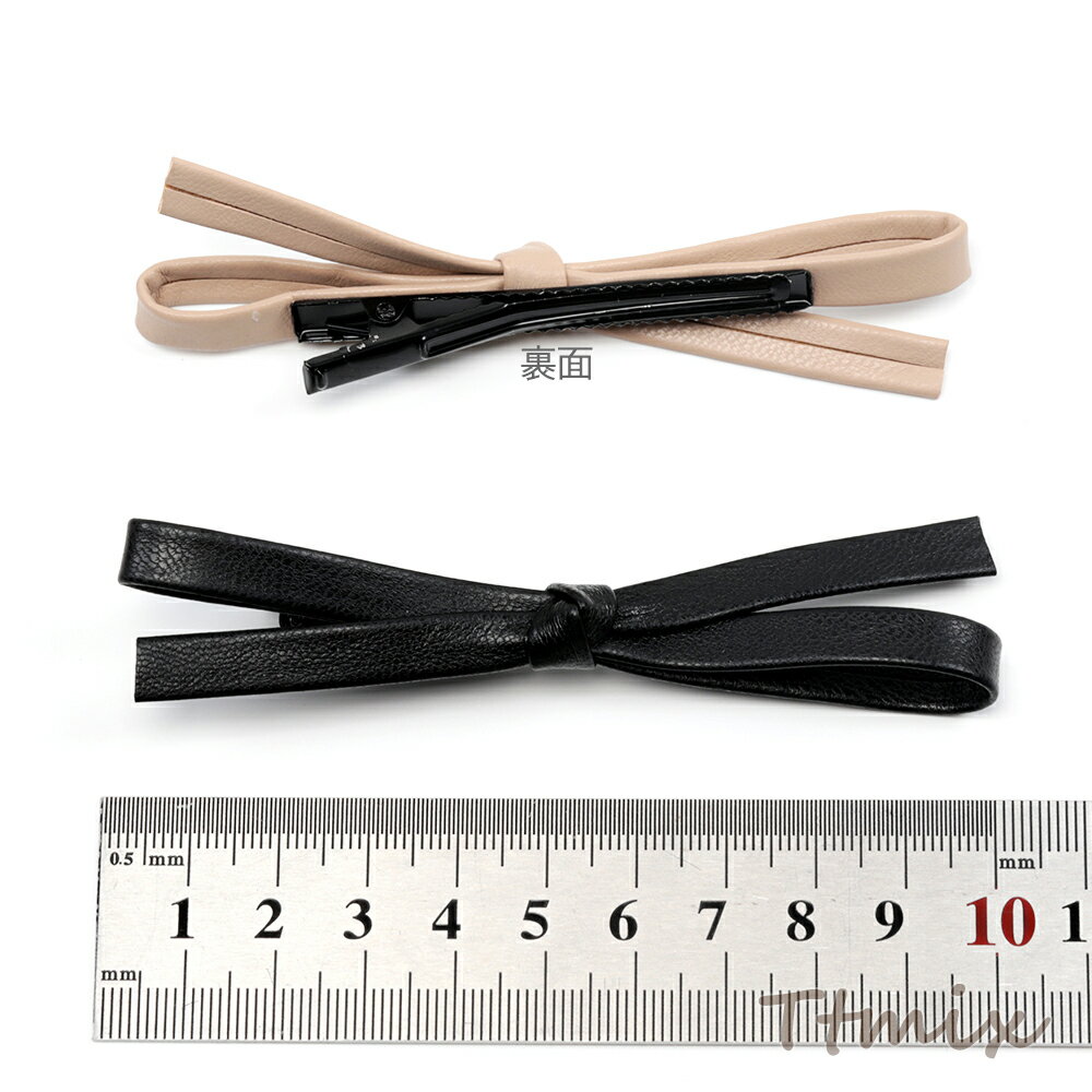 ヘアピン PUレザー リボン シャープ シンプル 大人カワイイ バレッタ ヘアアクセサリー 髪留め 髪飾り 全2種（1ヶ）