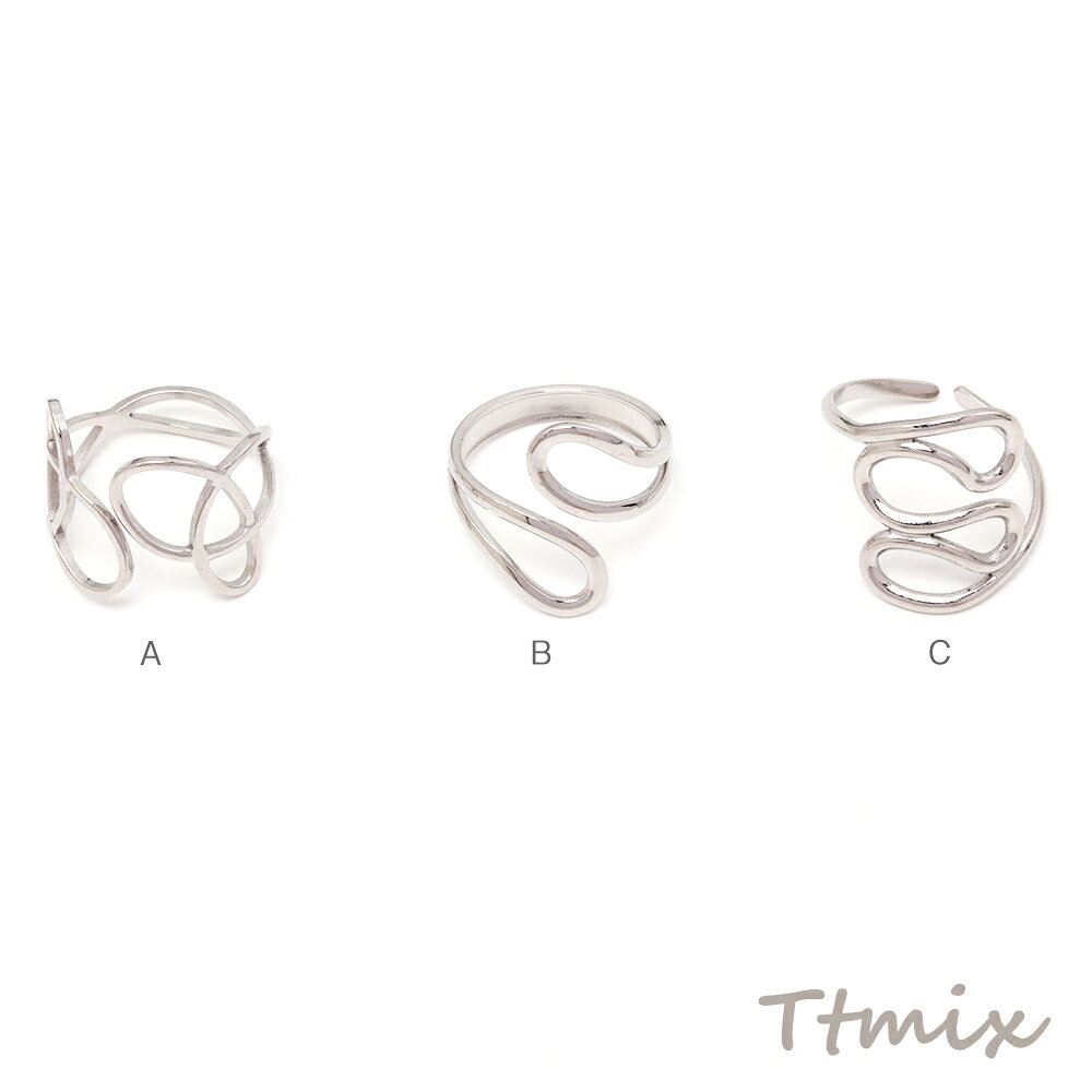 ステンレスデザインリング SUS304 高品質 個性派フレーム 太め オープンリング 指輪 全3種（1ヶ）