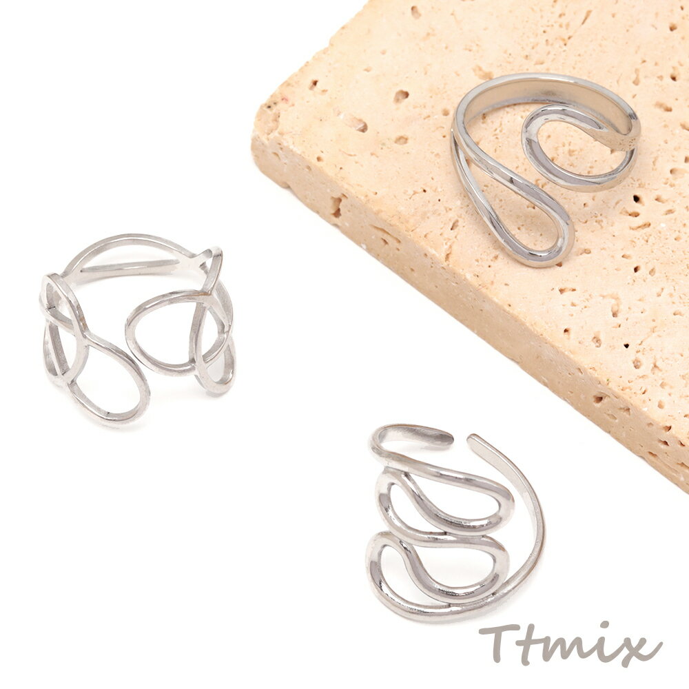 ステンレスデザインリング SUS304 高品質 個性派フレーム 太め オープンリング 指輪 全3種（1ヶ）