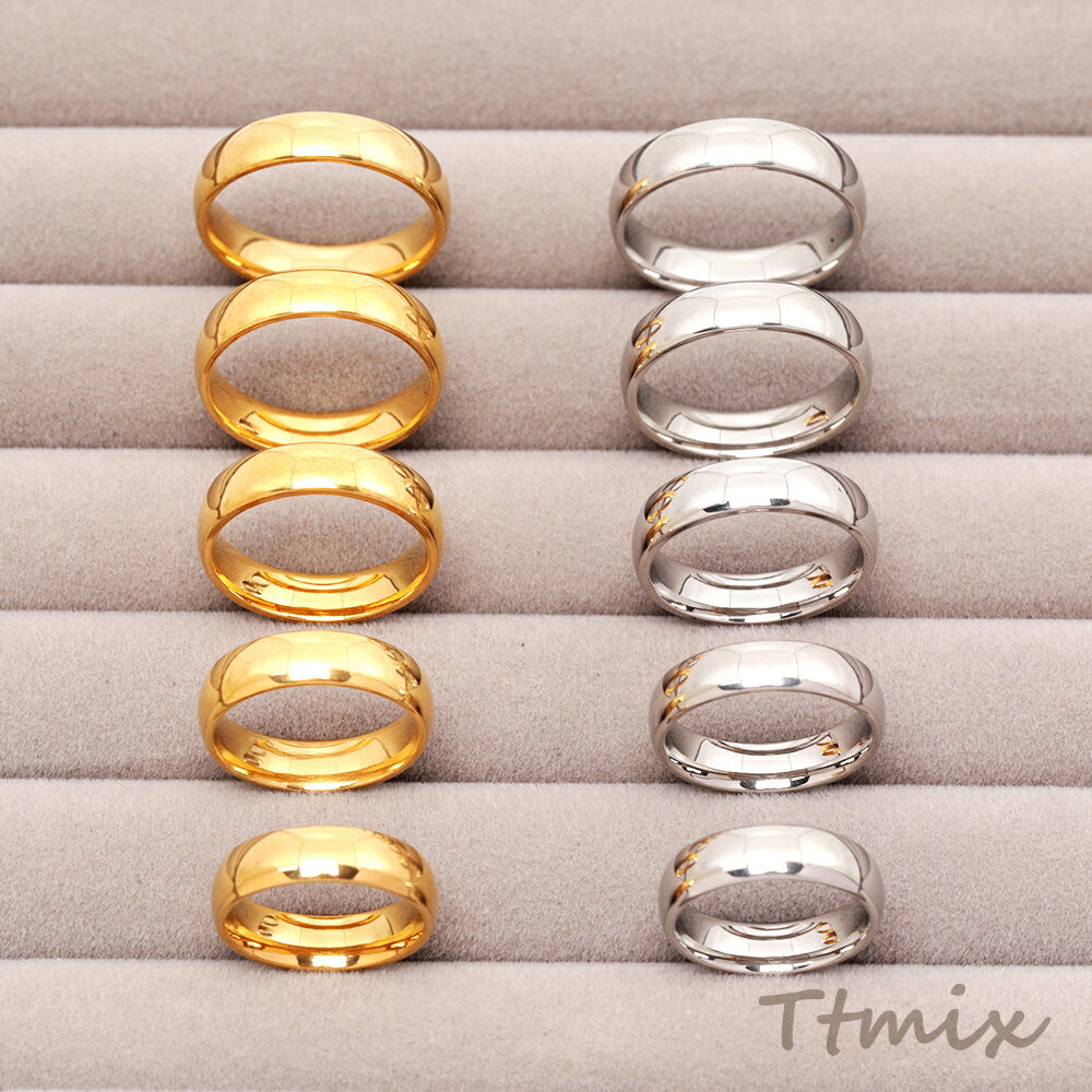ステンレスリング 幅約5mm 丸みのあるデザイン シンプル 無地 SUS304 ゴールド シルバー 指輪 全10種（2ヶ）