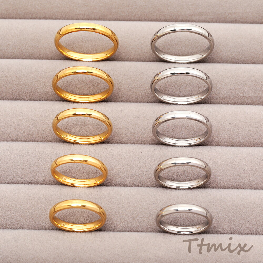 ステンレスリング 幅約3mm 丸みのあるデザイン シンプル 無地 SUS304 ゴールド シルバー 指輪 全10種（2ヶ）