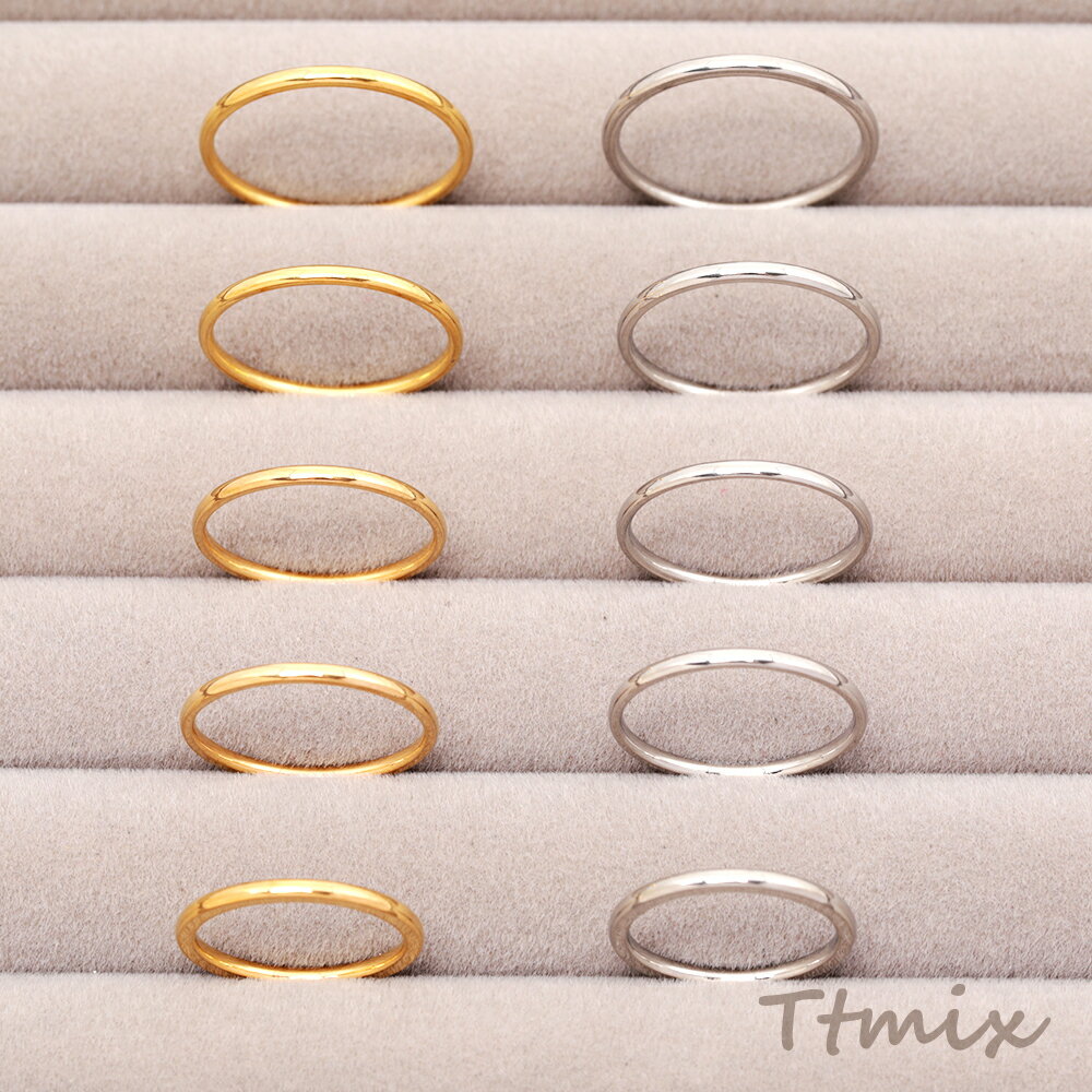 ステンレスリング 幅約1.5mm 丸みのあるデザイン シンプル 無地 SUS304 ゴールド シルバー 指輪 全10種（2ヶ）