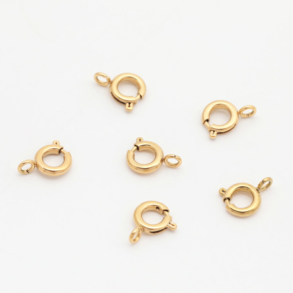 ステンレス製引き輪 スプリングクラスプ ブレスレットやネックレスの制作におすすめ 14KGP 接続金具 約6mm（2ヶ）