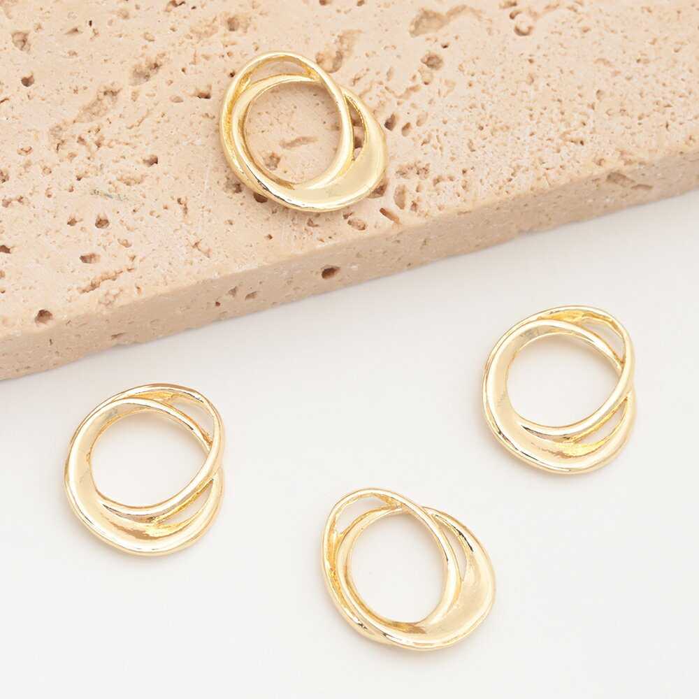 メタルパーツ 結び目デザイン 二重ラウンド風 コネクターパーツ 接続金具 カンなし メタルチャーム 約14×16mm（6ヶ）