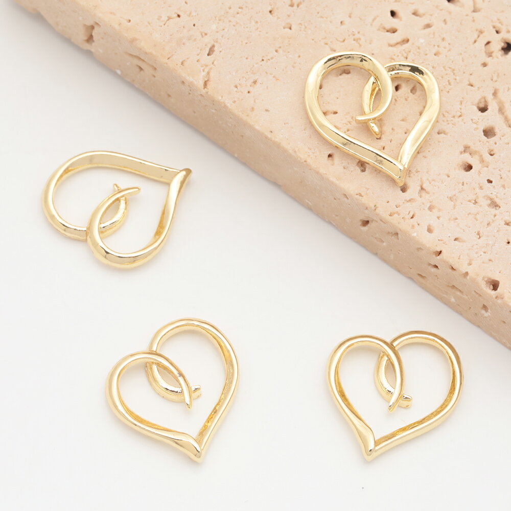 メタルパーツ ハート コネクターパーツ 接続金具 カンなし メタルチャーム 約15×16mm（6ヶ）