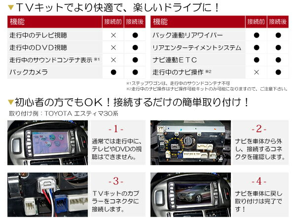 【メール便送料無料】テレビキット エリシオン RR1/RR2/RR3/RR4/RR5/RR6 前期 後期 H16.5～H22.11【純正ナビ 各 メーカー ナビ ディーラー 様もお使いの ジャンパーキット ナビ キャンセラー データシステム する TVキット】 ACV