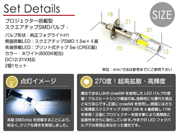 ハイパワーLED プロジェクター搭載◆LEDフォグランプ セイバー H1 UA4 UA5 ホワイト 6000K 白 左右 2個1セット ホンダ【LED フォグ バルブ バーナー 炸裂11W 超高輝度 アルミヒートシンク スクエア SMD】