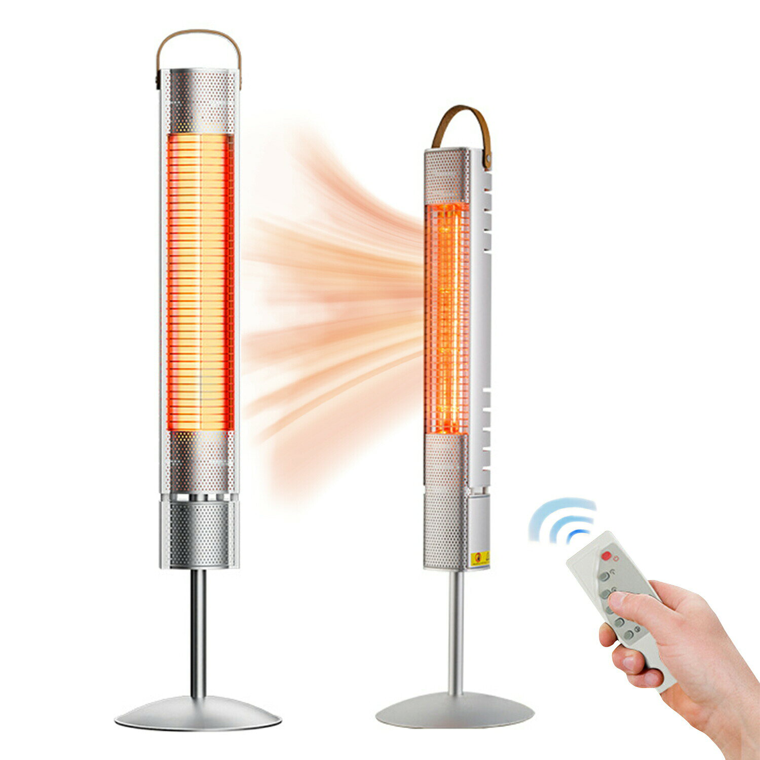 電気ストーブ ハロゲンヒーター 屋内/屋外 自立型 電気ヒーター リモコン操作 3段階温度調整 1500W 1秒速暖 IP65防水 静音 省エネ 暖房器具 安全ロック付き 過熱保護 転倒保護 寝室 浴室 脱衣所 PSE認証済み 日本語説明書付 遠赤外線ヒーター