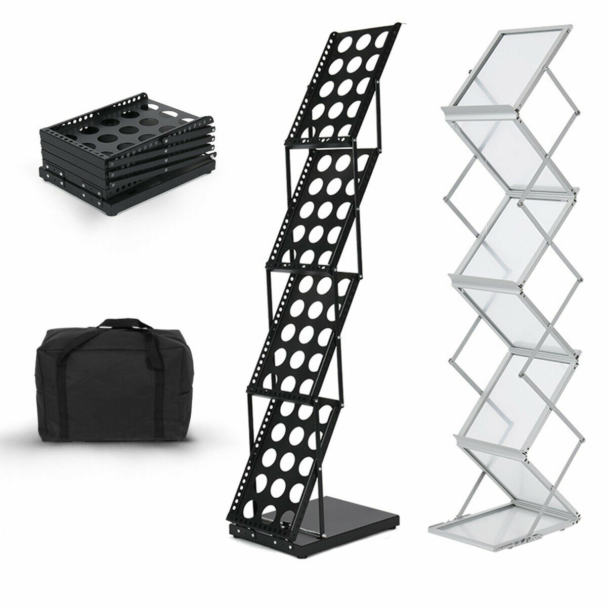 カタログスタンド 折りたたみ式 マガジンラック 布製バッグ付き A4情報ラック パンフレットスタンド 縦型床置きファッション雑誌ラック 組み立て不要 展示用 ラック本棚、展示会、リビング、寝室などに適している