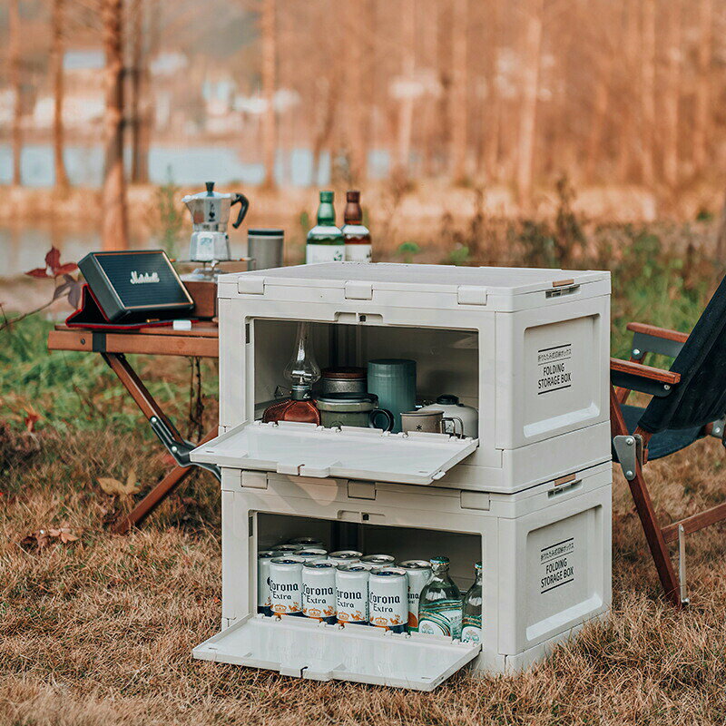 コンテナボックス 大型 屋外 折りたたみ 55L 収納ボックス 折りたたみ 取っ手付き アウトドア 積み重ね 組立簡単 木蓋付き 家庭用 車載収納 防災グッズ 避難
