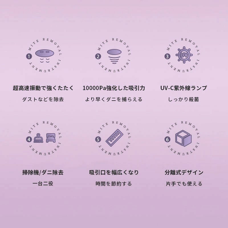 ダニ対策 分離式 布団クリーナー ワイヤレスデザイン 布団掃除機 ダニ除去 埃除去 ...