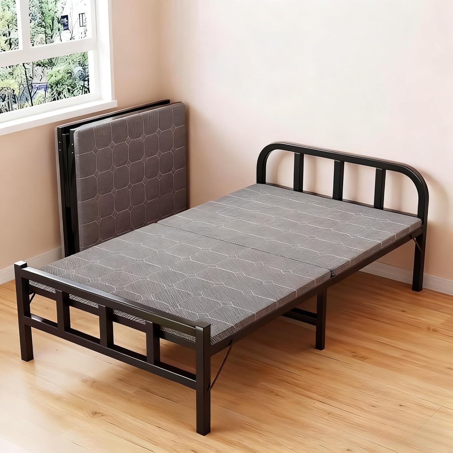 折り畳みベッド シングル 簡易ベッド 組立不要 折りたたみ式ベッド 幅70/80/90/120cm 通気性抜群 コンパクト収納 静音設計 来客用 ベランダ 室内外兼用 一人暮らし用 折り畳み式簡易ベッド 頑丈フレーム 耐荷重抜群 (ブラック/ホワイト, 190×70×37.3cm)