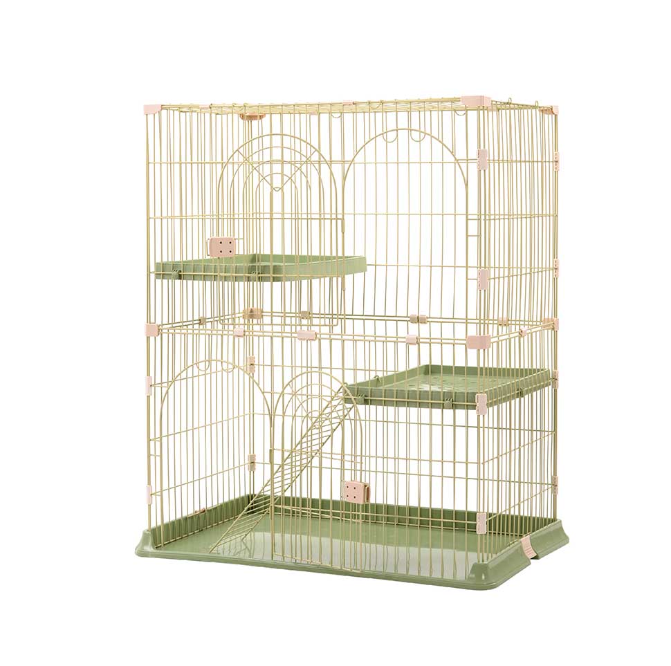 【2段キャットケージ／屋根付き】おしゃれ猫ケージ 大型棚板・ハシゴ付き 多頭飼い対応 錆びにくいスチ..