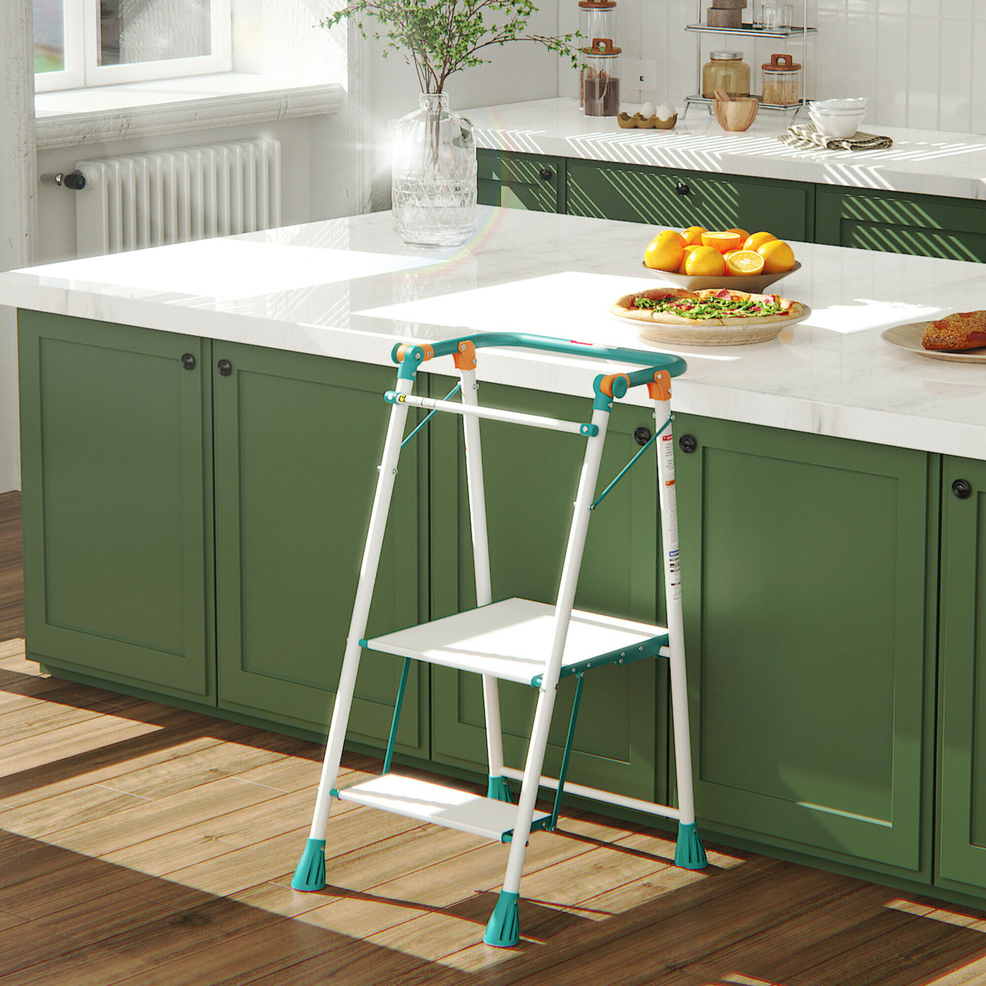 はしご 梯子 踏み台 椅子 チェア 踏み台2段 （ブルー＆イエロー）折りたたみ 軽量設計 耐荷重150KG 耐..