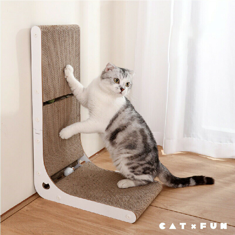 乐天商城 - 猫 爪とぎ 猫 爪研ぎ 猫用L字型スクラッチャー 縦型 猫用爪とぎ スクラッチャー 壁立てタイプ爪研ぎ ダンボール ネコの爪とぎ 段ボール キャットタワー ストレス解消 運動不足改善 家具破壊防止 おもちゃボール付き 39*26*60cm
